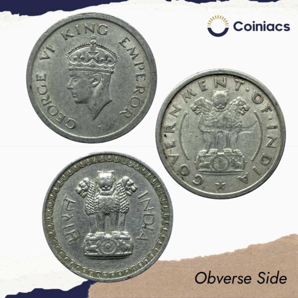 Scarce SET of 3 One Rupee Copper-Nickel Coins of Indian History (One Rupee 1947, 1950, 1962), British India & Republic India Coinage, Collectible. - Image 2