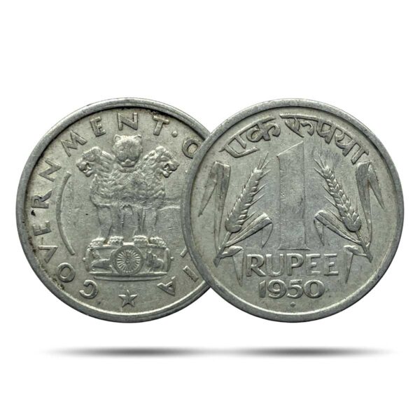 Scarce SET of 3 One Rupee Copper-Nickel Coins of Indian History (One Rupee 1947, 1950, 1962), British India & Republic India Coinage, Collectible. - Image 5