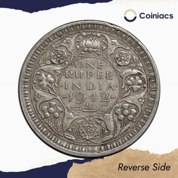 Scarce One Rupee George VI King Emperor (1940-45) Silver Coin, British India Uniform Coinage, Collectible. - Image 4