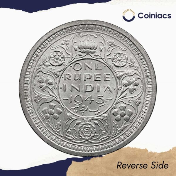 UNC Scarce One Rupee George VI King Emperor (1940-45) Silver Coin, British India Uniform Coinage, UNC. - Image 4