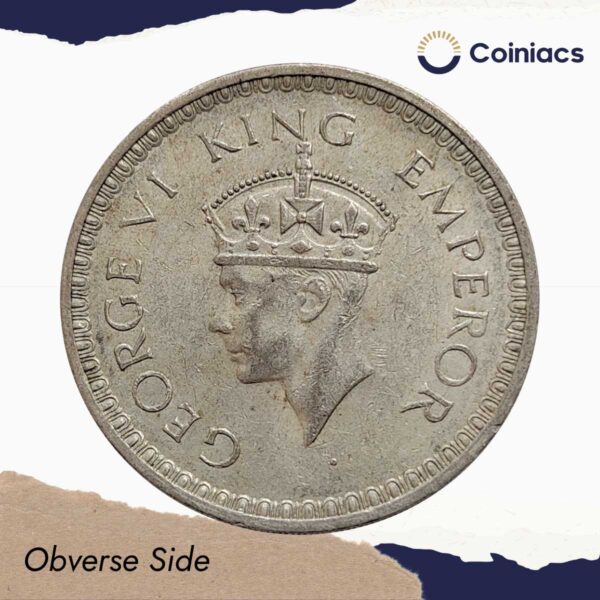 Scarce One Rupee George VI King Emperor 1943 Bombay Mint Silver Coin, British India Uniform Coinage, Collectible. - Image 2