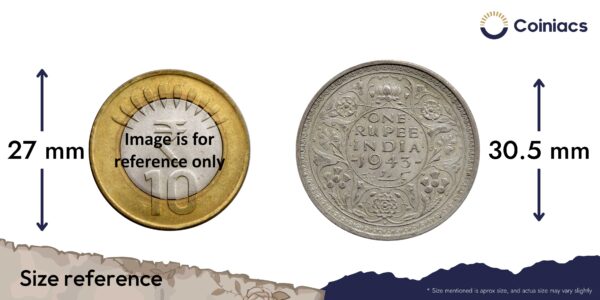 Scarce One Rupee George VI King Emperor 1943 Bombay Mint Silver Coin, British India Uniform Coinage, Collectible. - Image 4