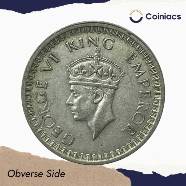 Half Rupee George VI King  Emperor (1940-45) Silver Coin, British India Uniform Coinage, Collectible. - Image 2