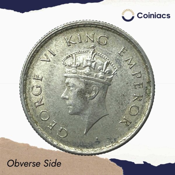 Scarce Half Rupee George VI King Emperor 1939 Silver Coin, British India Uniform Coinage, Collectible. - Image 2