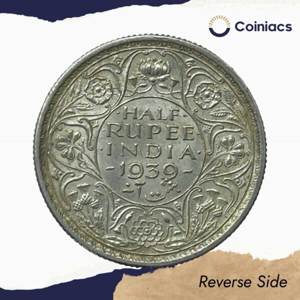 Scarce Half Rupee George VI King Emperor 1939 Silver Coin, British India Uniform Coinage, Collectible. - Image 3