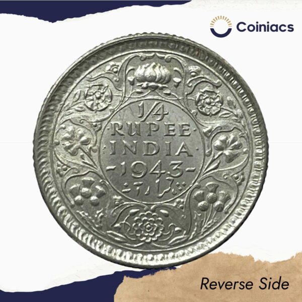1/4 Rupee George VI King Emperor (1940-45) Silver Coin, British India Uniform Coinage, Collectible. - Image 3