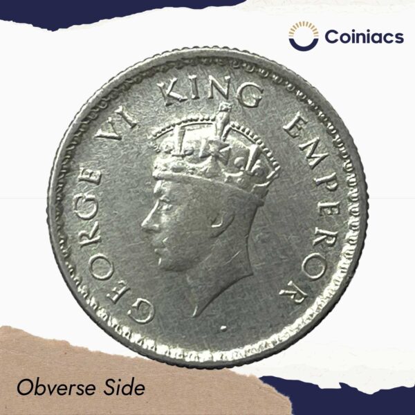 1/4 Rupee George VI King Emperor 1939 Silver Coin, British India Uniform Coinage, Collectible - Image 2