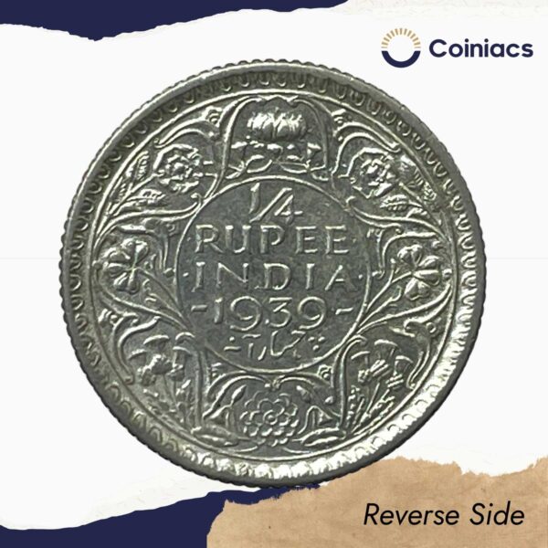 1/4 Rupee George VI King Emperor 1939 Silver Coin, British India Uniform Coinage, Collectible - Image 3