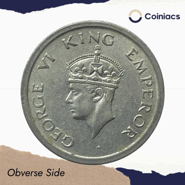 One Rupee George VI King & Emperor 1947 Bombay Mint Nickel Coin, British India Uniform Coinage, Collectable. - Image 2