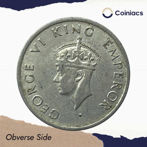 Half Rupee George VI King & Emperor 1946-47 Nickel Coin, British India Uniform Coinage, Collectable. - Image 2