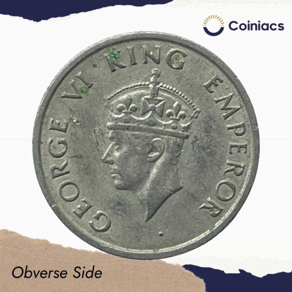 Quarter Rupee George VI King & Emperor 1946-47 Bombay Mint Nickel Coin, British India Uniform Coinage, Collectable. - Image 2