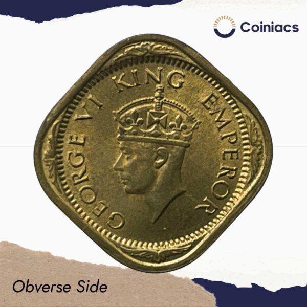 UNC 1/2 Annas George VI King Emperor (1942-45) Nickel-Brass Coin, British India Uniform Coinage, UNC. - Image 2