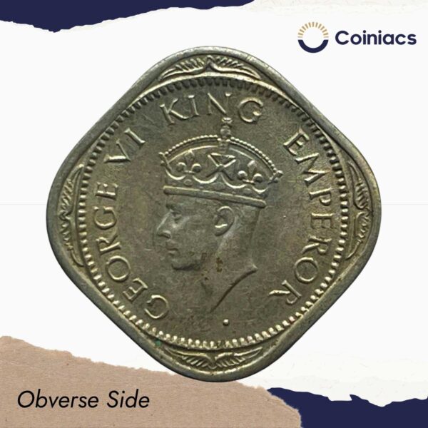 UNC 1/2 Annas George VI King Emperor (1946-47) Cupro-Nickel Coin, British India Uniform Coinage, UNC - Image 2