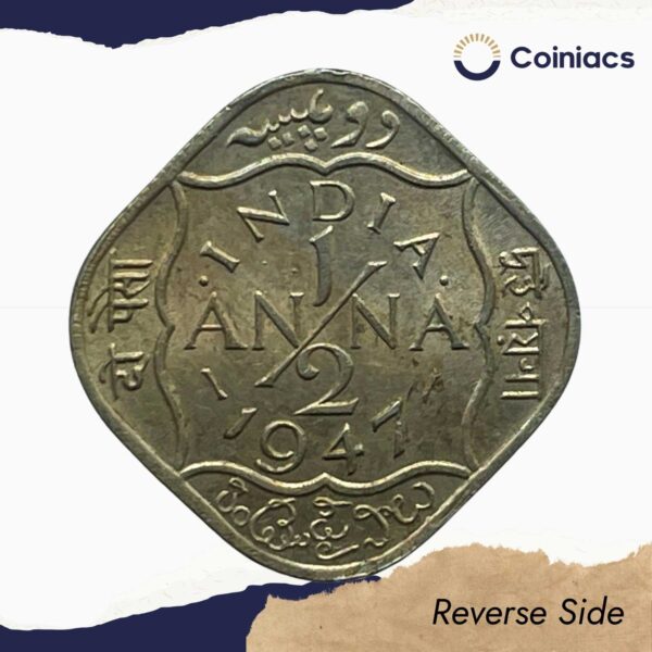 UNC 1/2 Annas George VI King Emperor (1946-47) Cupro-Nickel Coin, British India Uniform Coinage, UNC - Image 3