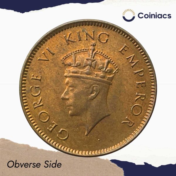 UNC One Quarter Anna George VI King Emperor (Head I) 1939 Bronze Coin, British India Uniform Coinage, UNC. - Image 2