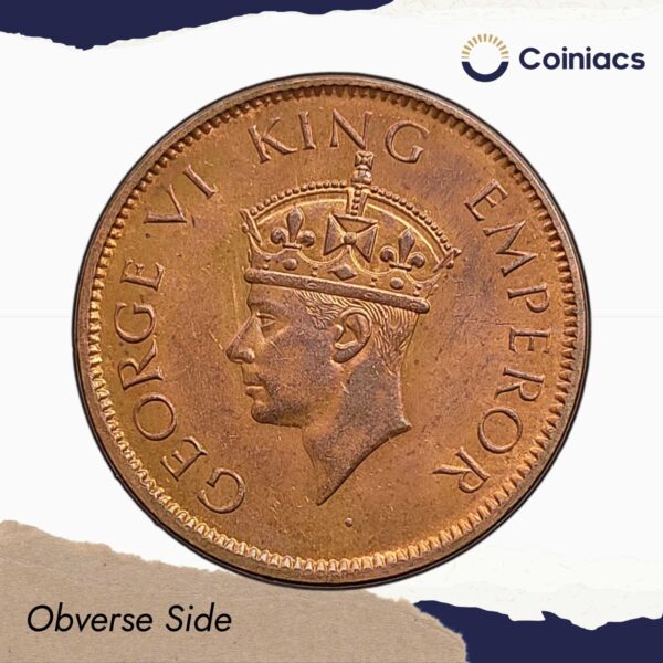 UNC One Quarter Anna George VI King Emperor (Head II)(1940-43) Bronze Coin, British India Uniform Coinage, UNC - Image 2