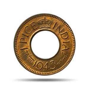 UNC 1 Pice (Hole Pice) George VI King Emperor (1943-47) Bronze Coin, British India Uniform Coinage, UNC
