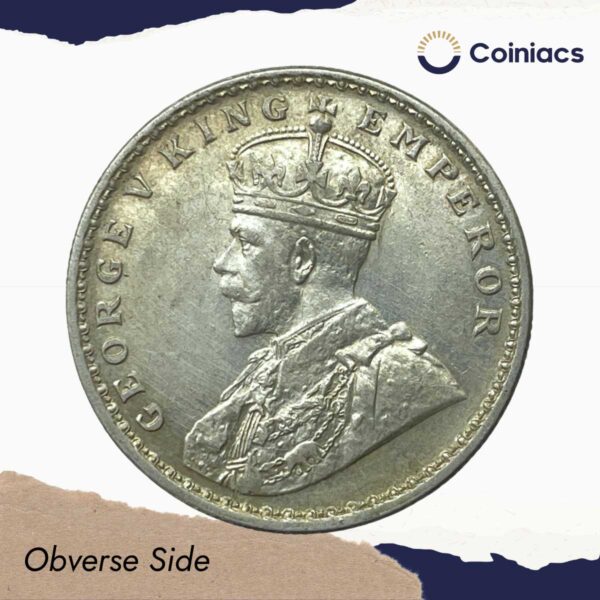 Scarce One Rupee George V King Emperor (1912-36) Silver Coin, British India Uniform Coinage, Collectible. - Image 2