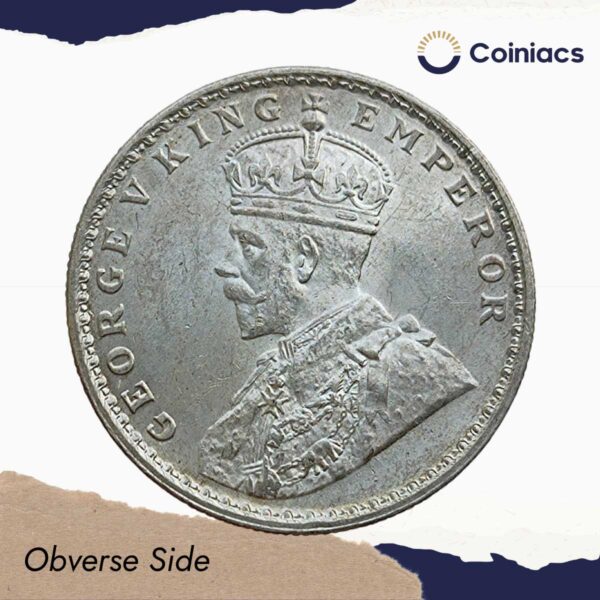 Rare UNC One Rupee George V King Emperor (1912-20) Silver Coin, British India Uniform Coinage, UNC. - Image 2