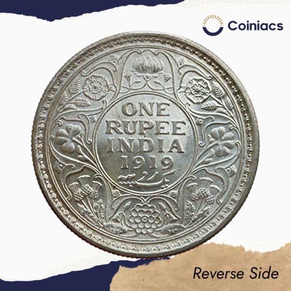 Rare UNC One Rupee George V King Emperor (1912-20) Silver Coin, British India Uniform Coinage, UNC. - Image 3