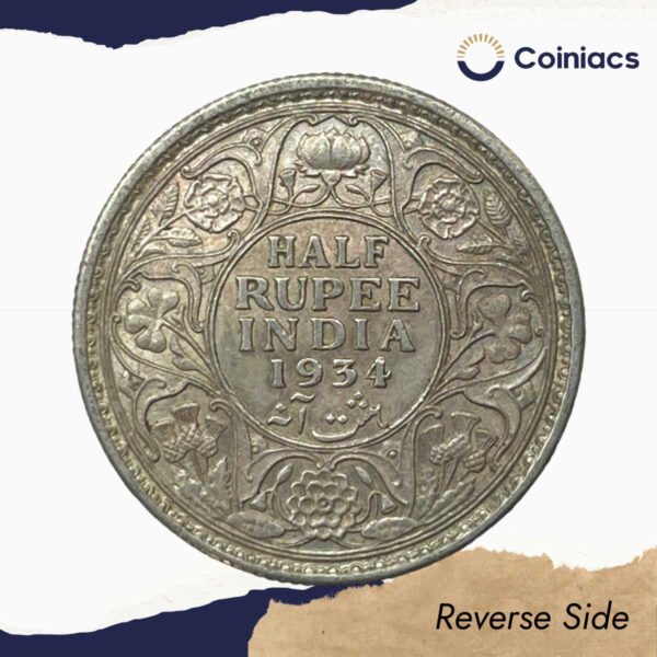 Scarce Half Rupee George V King Emperor (1912-36) Silver Coin, British India Uniform Coinage, Collectible. - Image 3