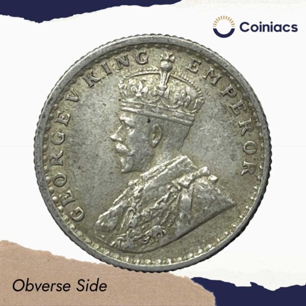 1/4 Rupee George V King Emperor (1912-36) Silver Coin, British India Uniform Coinage, Collectible - Image 2