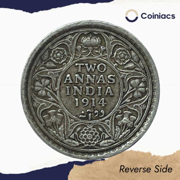 Two Annas George V King Emperor (1912-17) Silver Coin, British India Uniform Coinage, Collectible. - Image 3