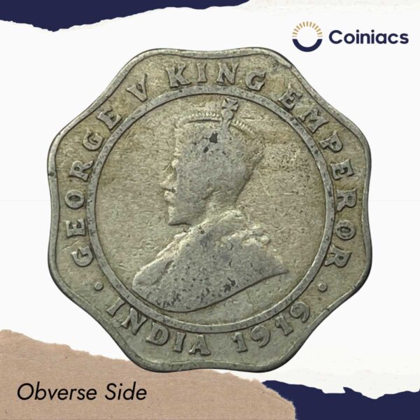 Scarce 4 Annas George V King Emperor (1919-20) Cupro-Nickel Coin, British India Uniform Coinage, Collectible - Image 2