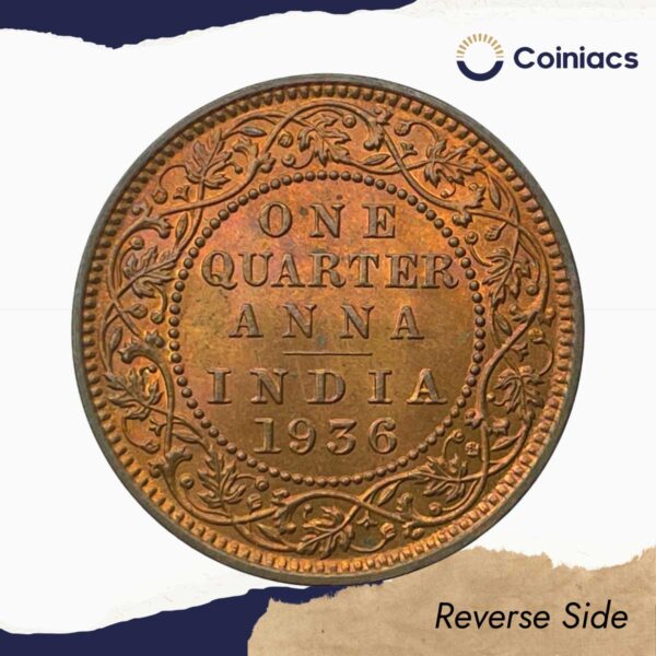 UNC Quarter Anna George V King Emperor (1912-36) Bronze Coin, British India Uniform Coinage, UNC. - Image 3