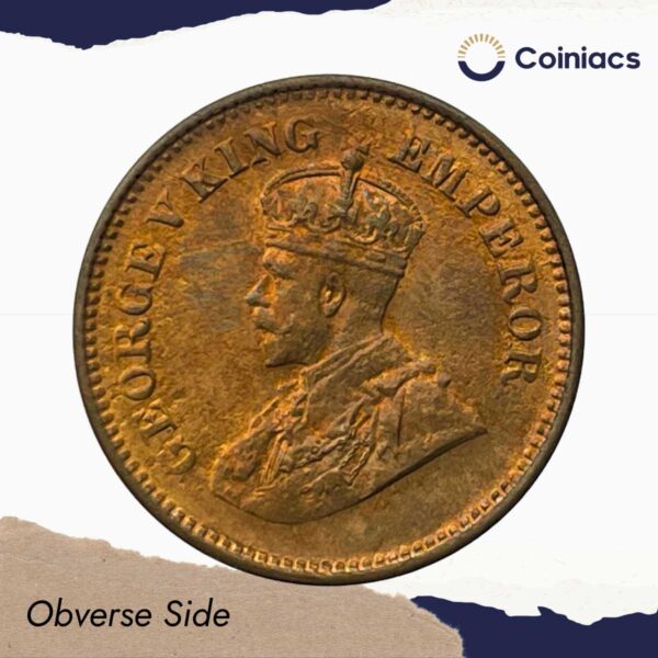 UNC 1/2 George V King Emperor (1912-36) Bronze Coin, British India Uniform Coinage, UNC. - Image 2
