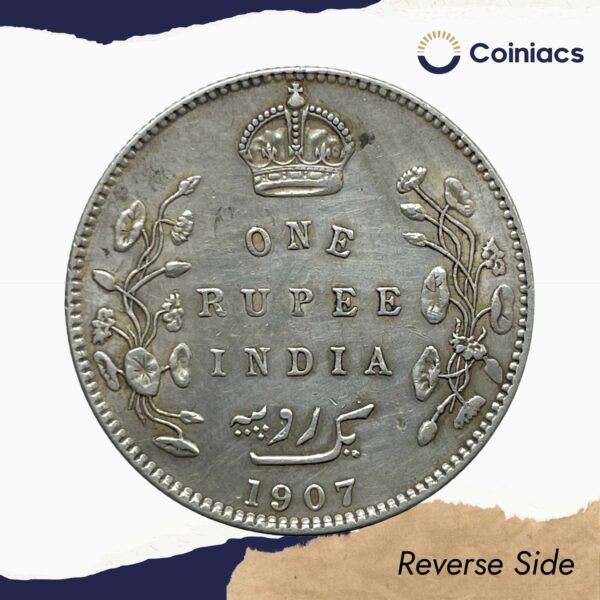 Scarce One Rupee Edward VII King Emperor (1903-1910) Silver Coin, British India Uniform Coinage, Collectible. - Image 3