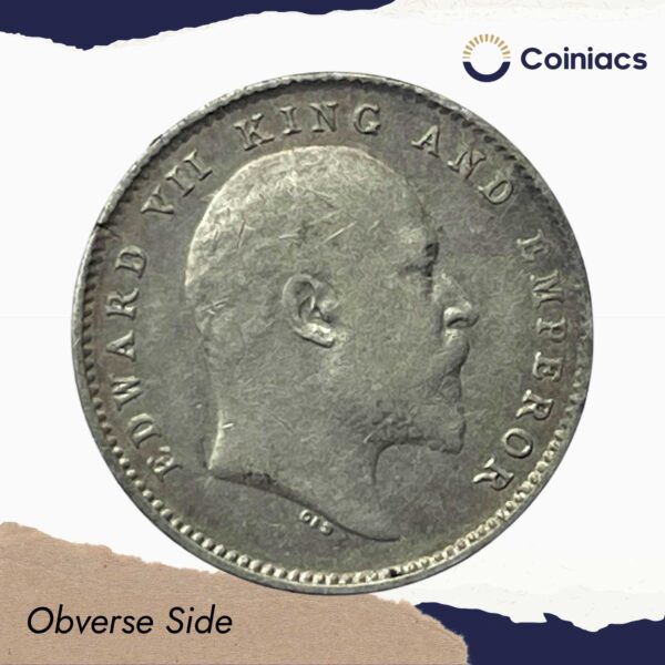 Two Annas Edward VII King And Emperor (1903-1910) Silver Coin, British India Uniform Coinage, Collectible. - Image 2