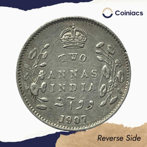 Two Annas Edward VII King And Emperor (1903-1910) Silver Coin, British India Uniform Coinage, Collectible. - Image 3