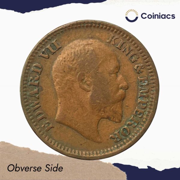 1/2 Pice Edward VII King Emperor (1903-1910) Calcutta Mint Bronze Coin, British India Uniform Coinage, Collectible. - Image 2