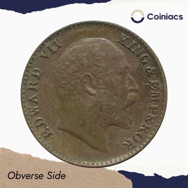 1/12 Anna Edward VII King Emperor (1904-1910) Calcutta Mint Bronze Coin, British India Uniform Coinage, Collectible. - Image 2