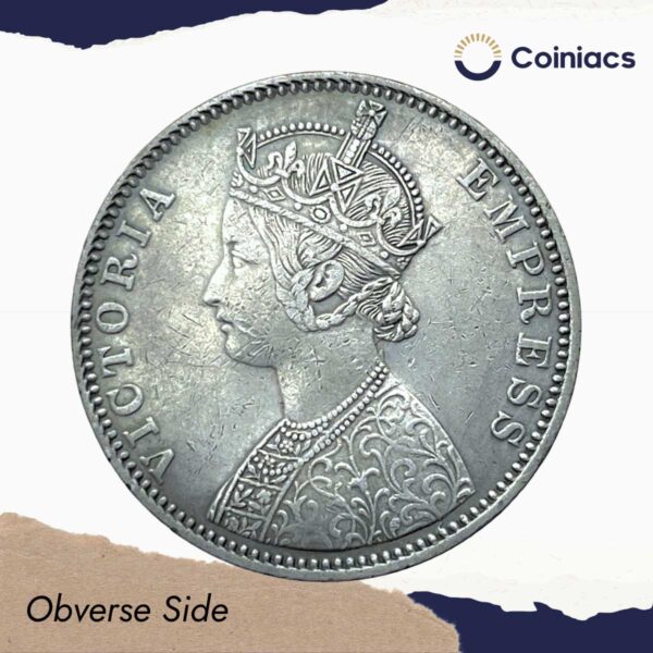 Rare One Rupee Victoria Empress (1877-1901) Silver Coin, British India Uniform Coinage, Collectible. - Image 2