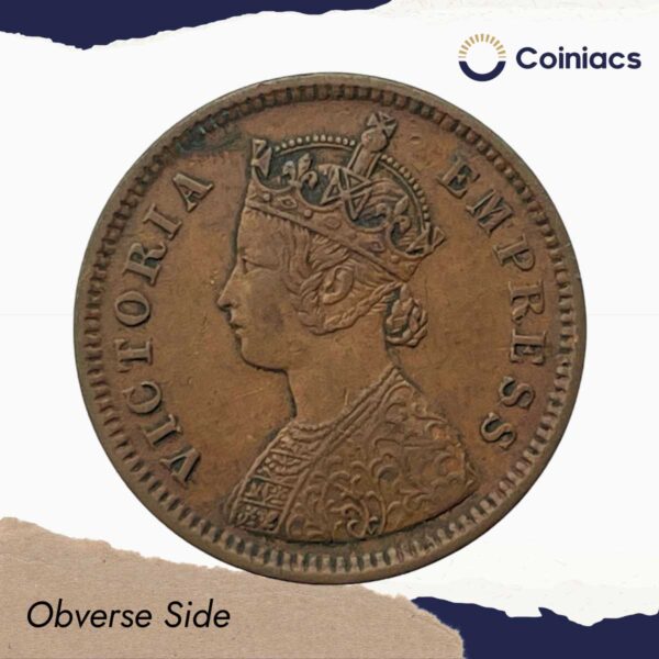 Scarce 1/2 Pice Victoria Empress (1885-1901) Copper Coin, British India Uniform Coinage, Collectible. - Image 2