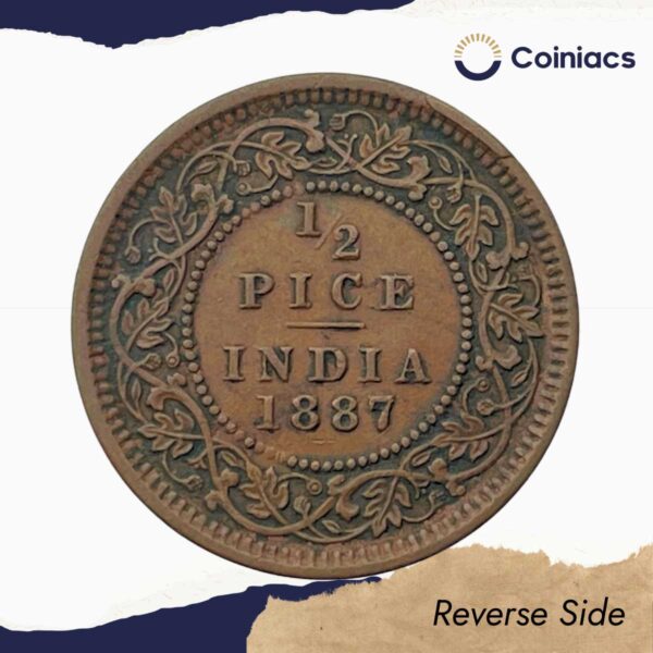 Scarce 1/2 Pice Victoria Empress (1885-1901) Copper Coin, British India Uniform Coinage, Collectible. - Image 3