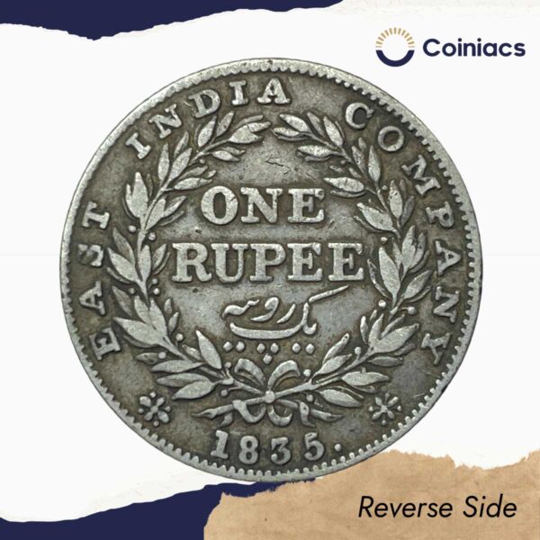 Rare One Rupee William IIII King 1835 Silver Coin, British India Uniform Coinage, Collectible. - Image 3