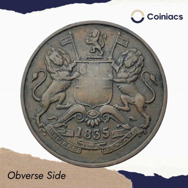 Half Anna East India Company 1835 Copper Coin, British India Uniform Coinage, Collectible. - Image 2