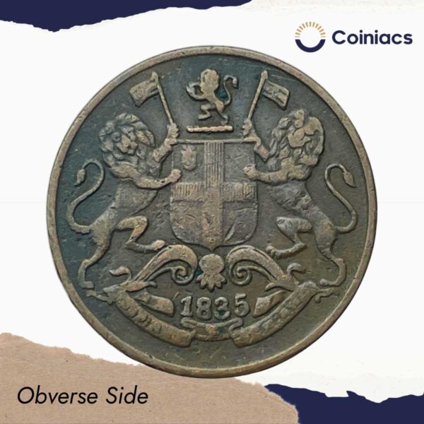 Quarter Anna East India Company 1835 Copper Coin, British India Uniform Coinage, Collectible. - Image 2