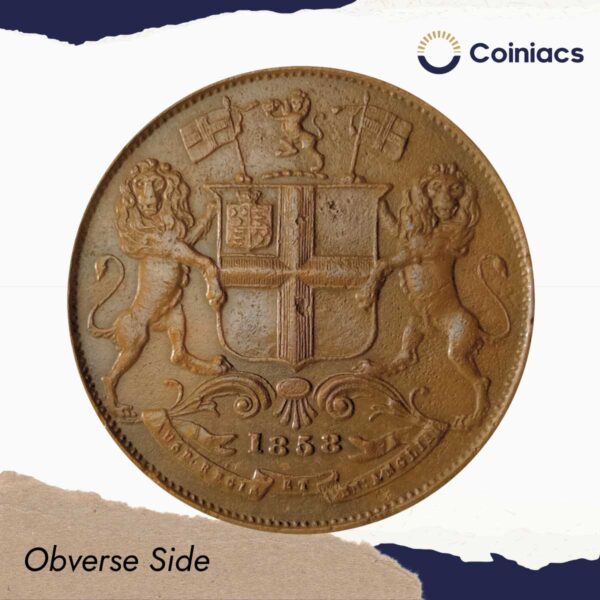 Quarter Anna East India Company 1858 Copper Coin, British India Uniform Coinage, Collectible. - Image 2
