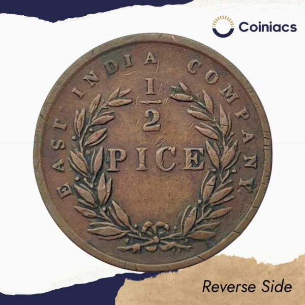 1/2 Pice East India Company 1853 Copper Coin, British India Uniform Coinage, Collectible. - Image 3