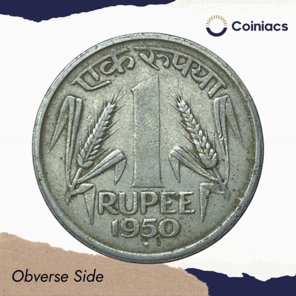 Scarce One Rupee Anna Series 1950 Bombay Mint Nickel Coin, Republic India Anna Series, Collectible. - Image 2