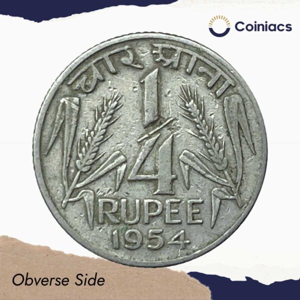 1/4 Rupee Anna Series (1950-56) Nickel Coin, Republic India Anna Series, Collectible. (Copy) - Image 2