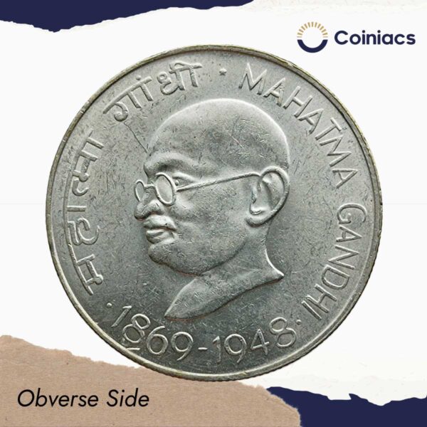 Scarce 10 Rupees Mahatma Gandhi 1869-1948 (1969) Commemorative Silver Coin, Republic India Decimal Series, UNC - Image 2