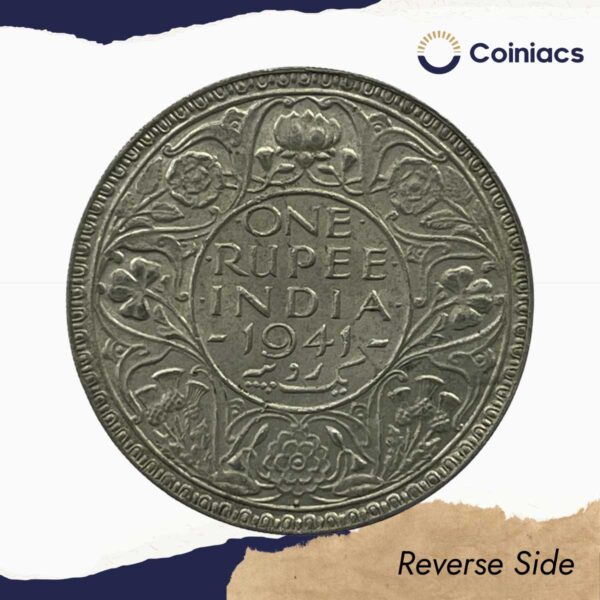 One Rupee George VI King Emperor 1941 Silver Coin, British India Uniform Coinage, Collectible. - Image 3