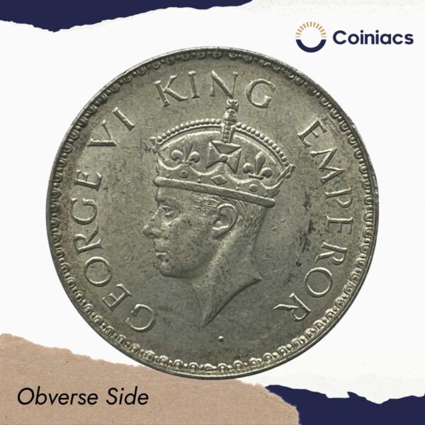 One Rupee George VI King Emperor 1941 Silver Coin, British India Uniform Coinage, Collectible. - Image 2