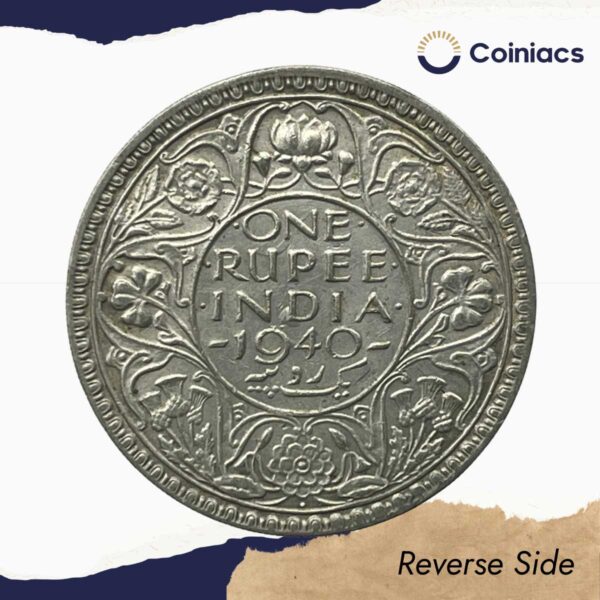 One Rupee George VI King Emperor 1940 Silver Coin, British India Uniform Coinage, Collectible. - Image 3