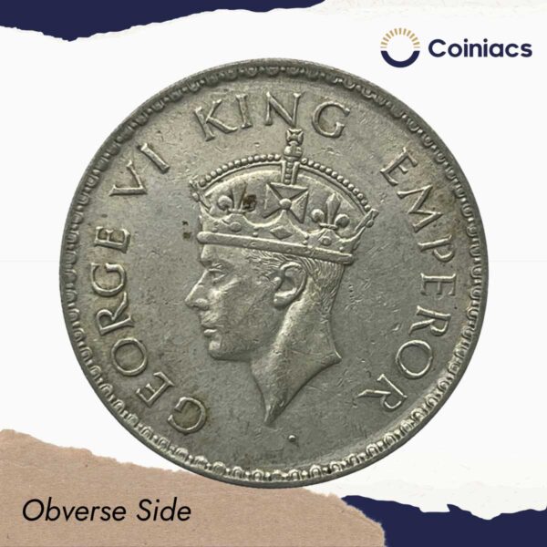 One Rupee George VI King Emperor 1940 Silver Coin, British India Uniform Coinage, Collectible. - Image 2